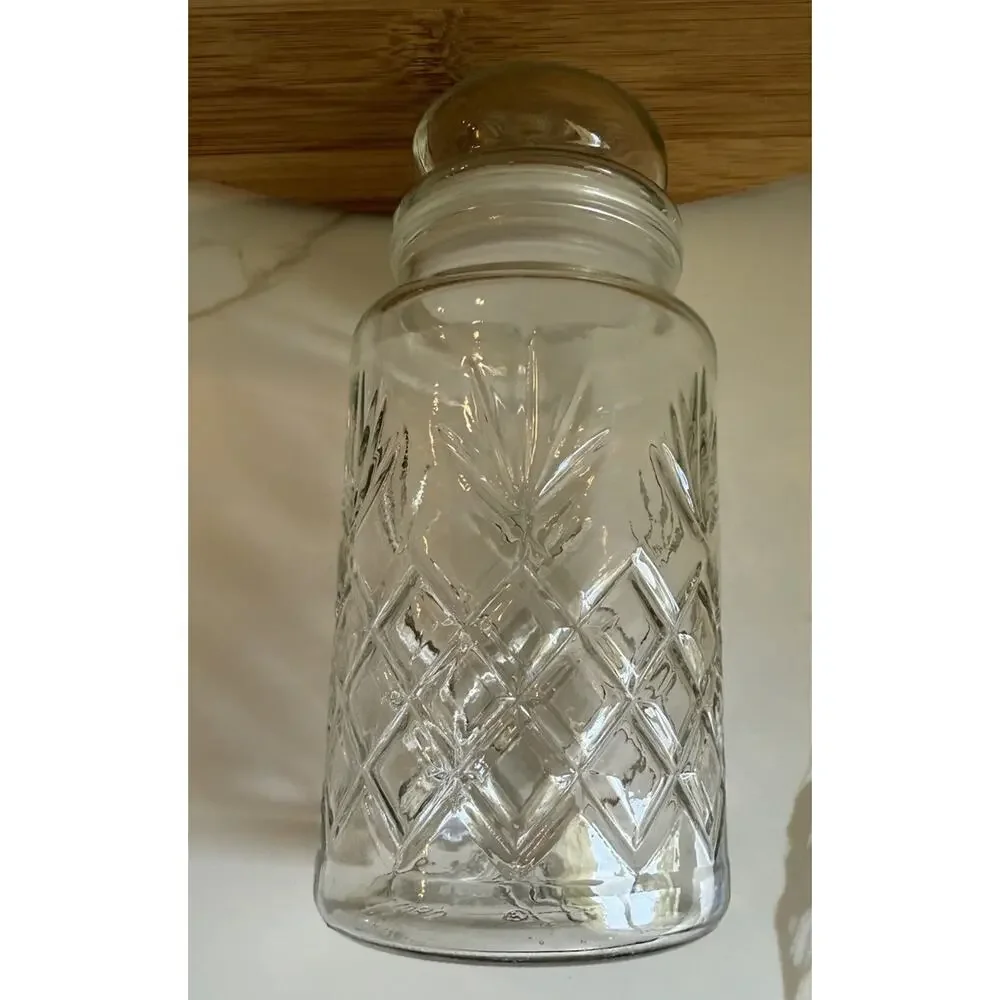 Vintage 1983 Planters Mr. Peanut Glass Jar Lid Canister Diamond Pattern